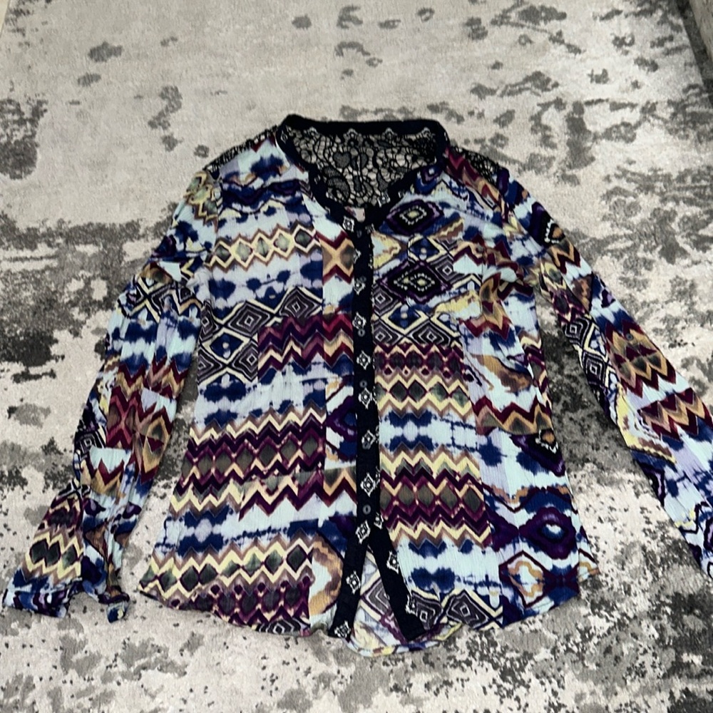 Desigual blue Aztec print long sleeve button down blouse